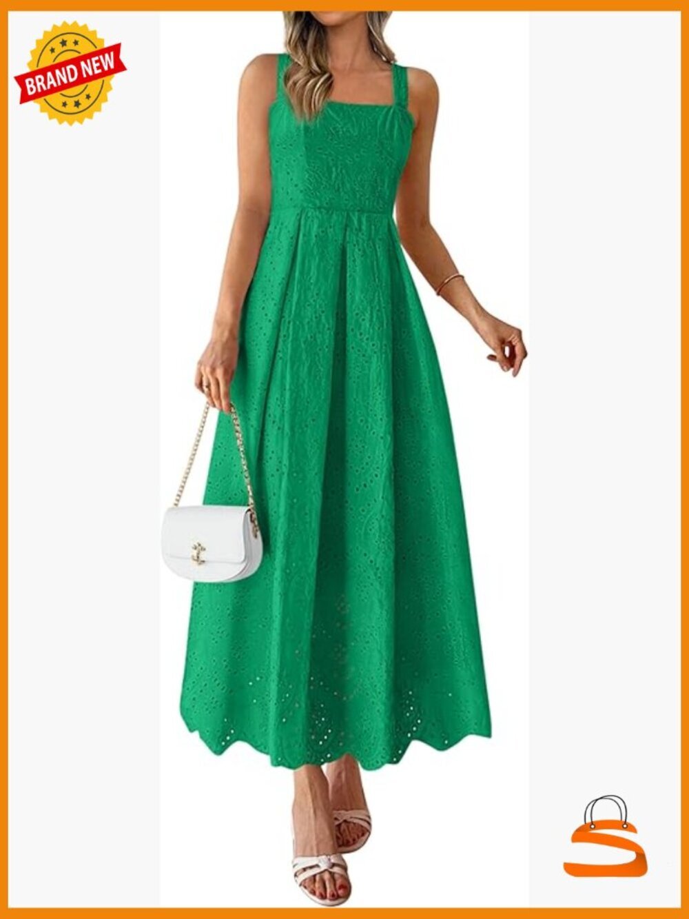 Sleeveless Square Neck Maxi Dress with Pockets - Eyelet